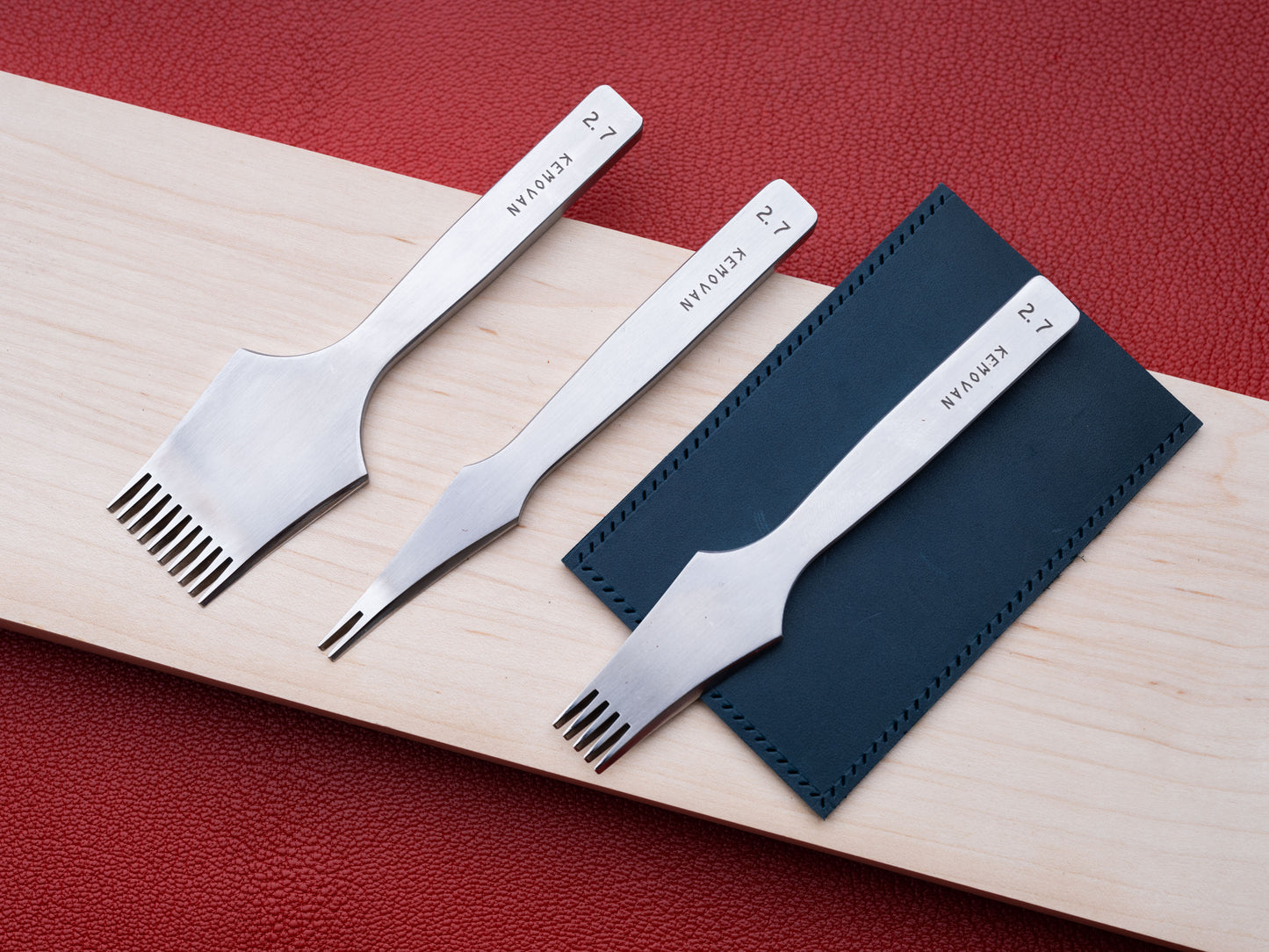French Flat Pricking Iron Leathercraft Stitching Lacing Chisel Set 2.7mm -4.5mm by KemovanCraft