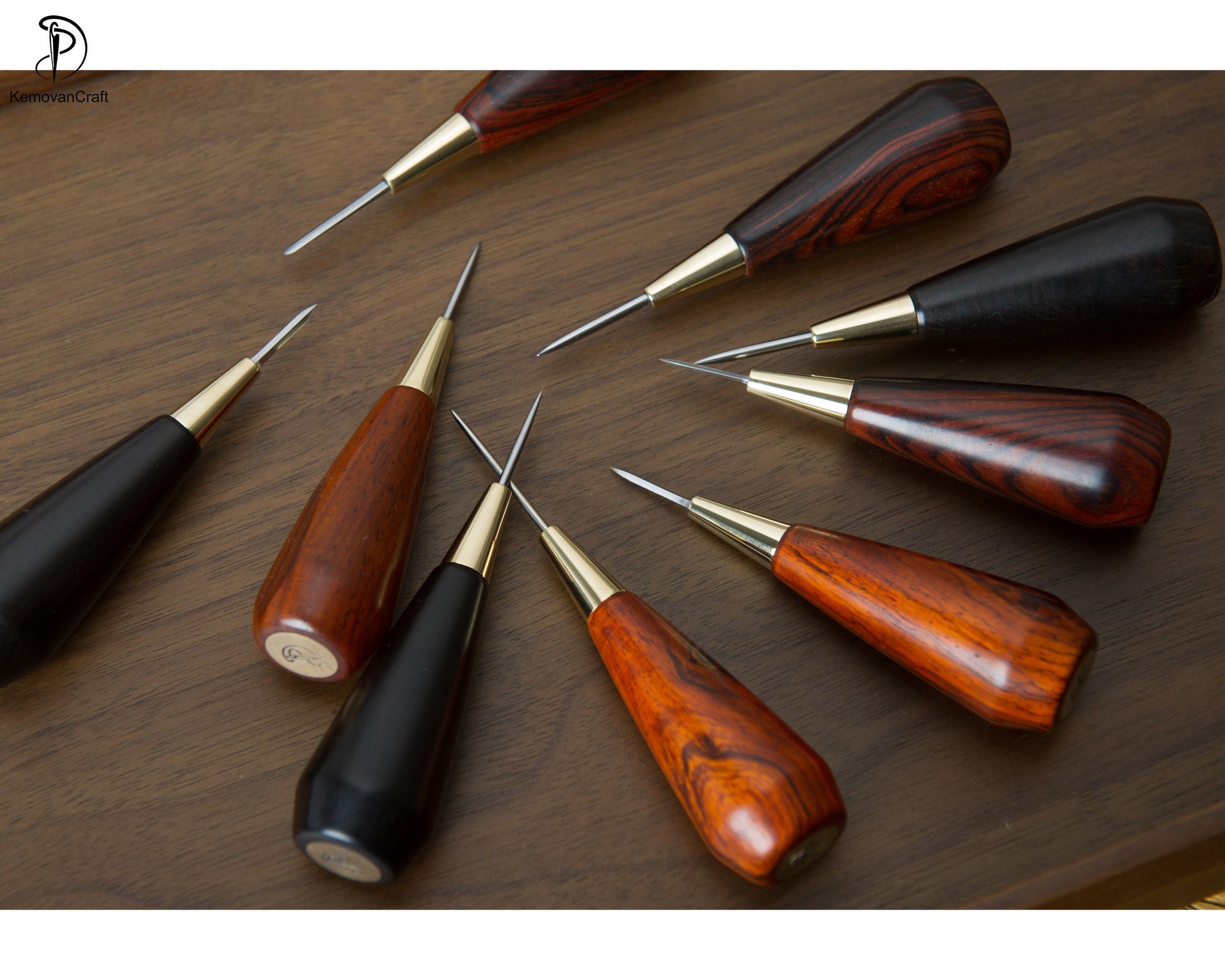 France Style Round Style Rosewood Sandalwood Handle Leather Sewing Awl  Stitching Awl Leather Craft Tools 
